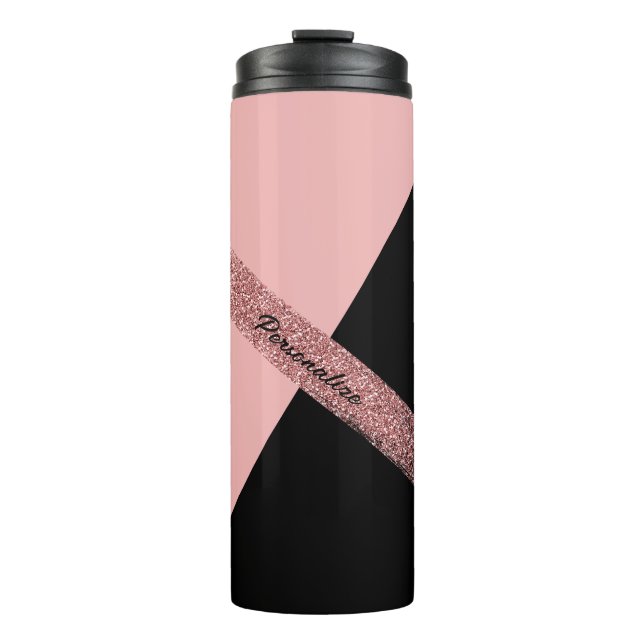 Termo Glam de Moda personalizada de Purpurina negro rosa (Anverso)