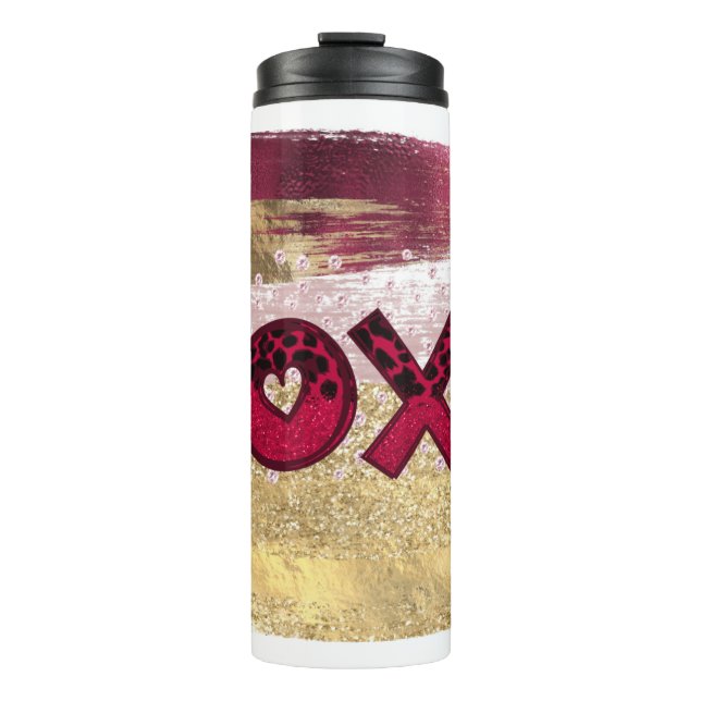 Termo Glam Glitter Oro Rojo Luxe XOXO San Valentín  (Anverso)