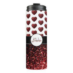 Termo Glam Rojo Brillo destella patrón de Corazón Monogr