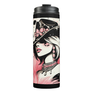 Termo Glam rústico vaquero estampado de cuero de vaca ro