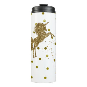 Termo Glitter Unicornio Dorado y Estrellas Brillo Glam F