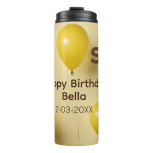 Termo Globos amarillos cumpleaños 1er nombre fecha texto