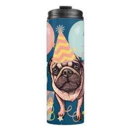 Termo Globos de celebración de fiesta de Pug con confeti