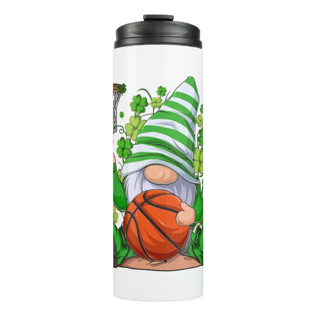 Termo Gnome del Día de San Patricio con el baloncesto co (Anverso)