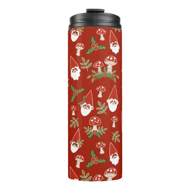 Termo Gnomes and Mushrooms on Cranberry Thermal Tumbler (Anverso)
