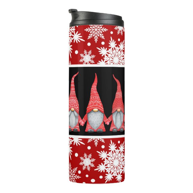 Termo Gnomis de Caroling de Snowflake Rojo Vintage (Rotado hacia la derecha)