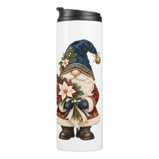 Termo Gnomo de Navidad personalizado con poinsettias
