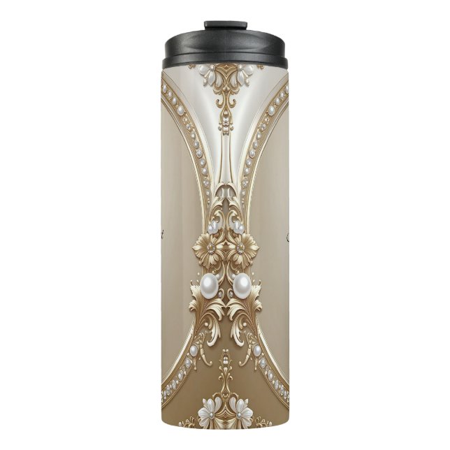Termo Golden Ornate Frame with Pearls Thermal Tumbler (Anverso)