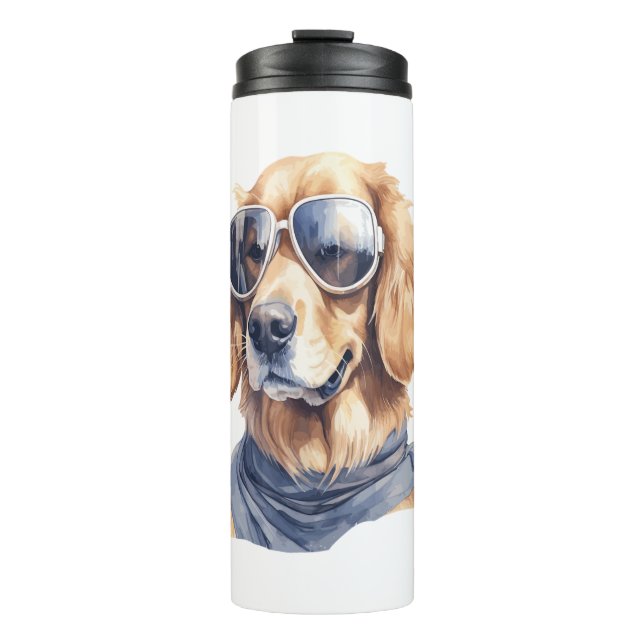 Termo Golden Retriever con gafas de sol (Anverso)