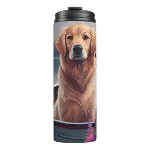 Termo Golden Retriever on a Paddle: Una aventura panorám