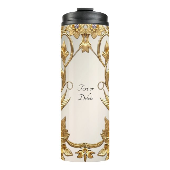 Termo Golden Wavy deja Tumbler térmico floral (Anverso)