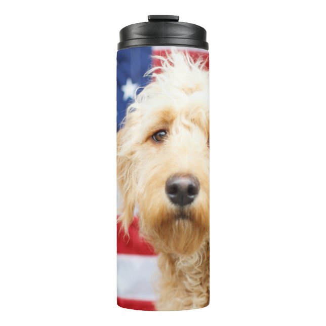 Termo Goldendoodle con bandera estadounidense (Anverso)