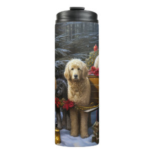 Termo Goldendoodle Nevado Trineo Decoración de Navidad