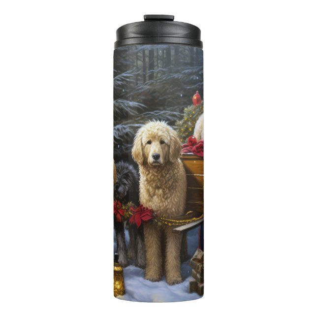 Termo Goldendoodle Nevado Trineo Decoración de Navidad (Anverso)
