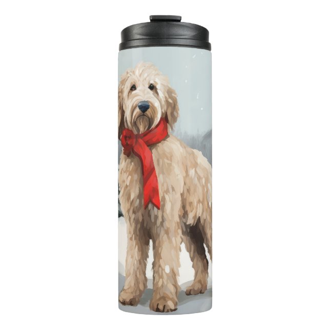 Termo Goldendoodle Perro en Navidad Nieve  (Anverso)