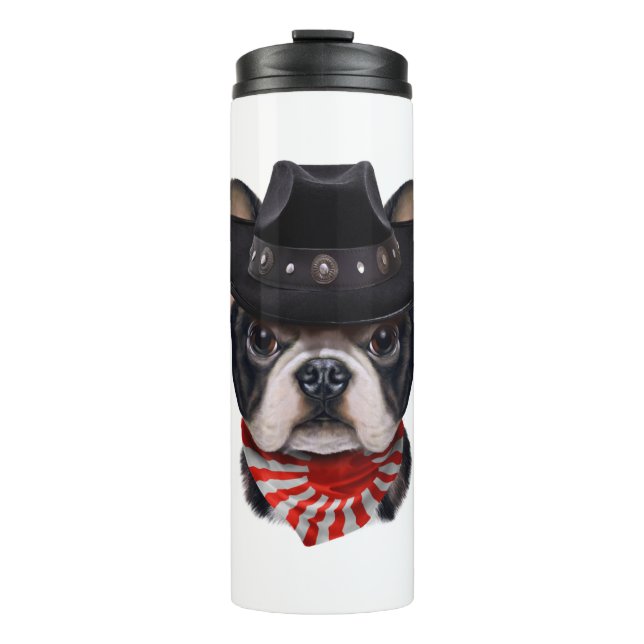 Termo Gorra Vaquero y Bulldog francés de bandera por ama (Anverso)