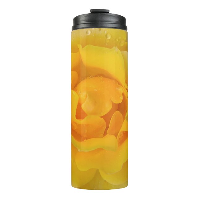 Termo Gotas de agua de rosa amarilla romántica (Anverso)