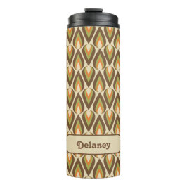 Termo Gotas de lágrimas geométricas retro verde marrón, 