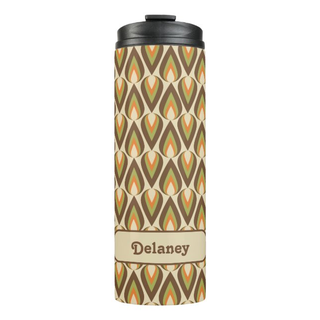 Termo Gotas de lágrimas geométricas retro verde marrón,  (Anverso)