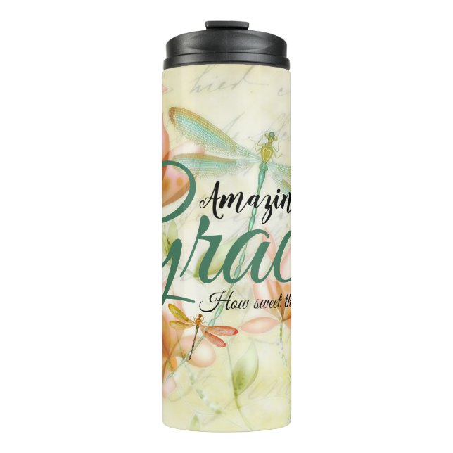 Termo Gracia asombrosa Flores y libélula  (Anverso)