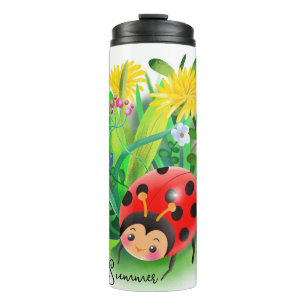 Termo graciosa mariquita personalizado entre las flores