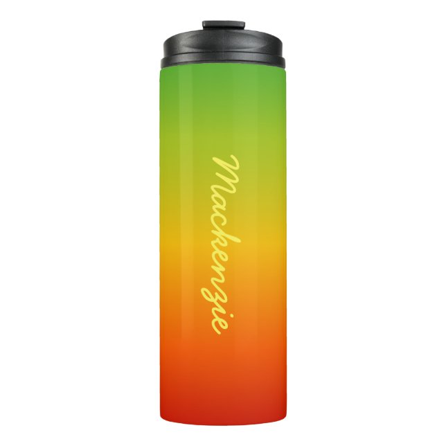 Termo Gradiente Rojo Amarillo Verde Tropical con Tu Nomb (Anverso)