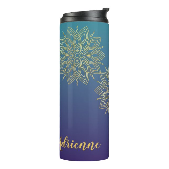 Termo Gradiente Verde azulado púrpura Faux Gold Mandala (Rotado hacia la izquierda)