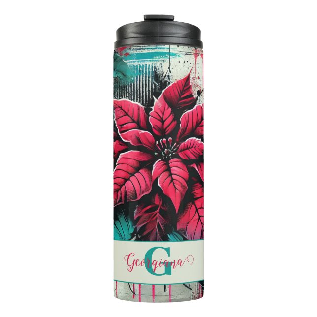 Termo Graffiti floral de poinsettia esponjoso personaliz (Anverso)