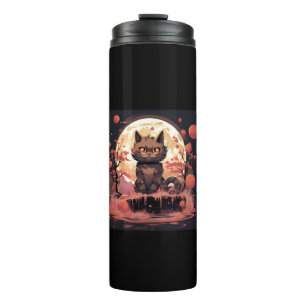 Termo Gran ola y arte de gato negro Sakura_ Halloween