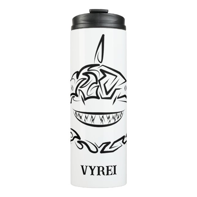 Termo Gran tiburón blanco y negro tribal (Anverso)