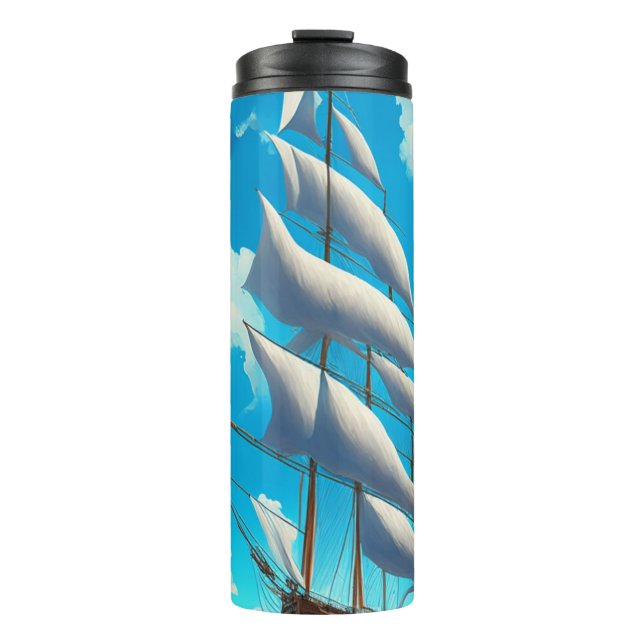 Termo Grandes veleros, cielos azules, nubes blancas y on (Anverso)