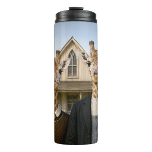 Termo Granja al estilo American Gothic con jirafas