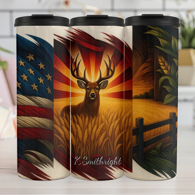 Termo Granja de bandera norteamericana de ciervo tríptic (Subido por el creador)