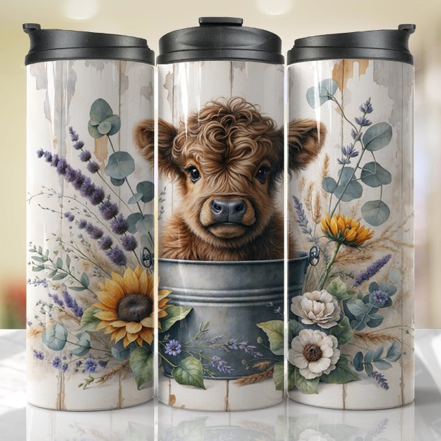 Termo Granja de regalo de abono de vaca de la montaña (Cute highland cow farm animal tumbler)