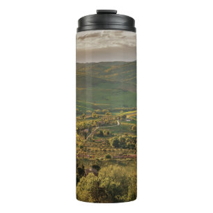 Termo Granjas rurales italianas, puesta de sol toscana.