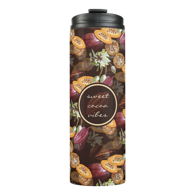 Termo Granos y flores de cacao, patrón de chocolate (Anverso)