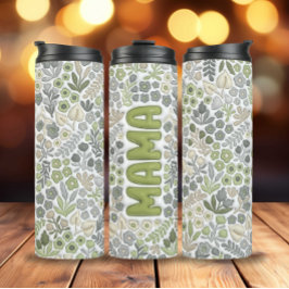 Termo Gray Sage Boho Floral Efecto 3D Mama