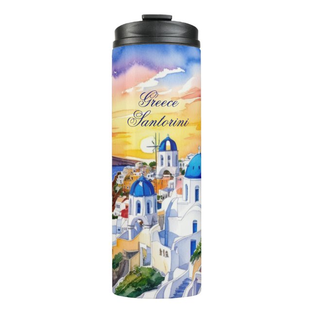 Termo Grecia Santorini Watercolor Sketch Aegean Sea | (Anverso)