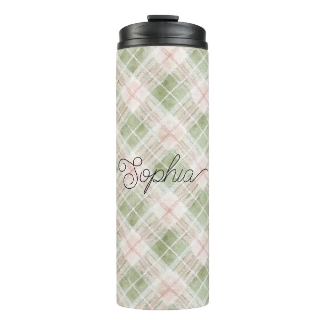 Termo Green Blush Pink Plaid Stripes (Anverso)