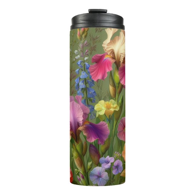Termo Green Floral Pattern Travel Tumbler Cup  (Anverso)