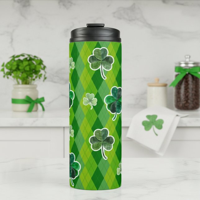 Termo Green Plaid irlandés con Shamrock St Patrick (Irish Green Plaid With Shamrocks St Patrick's Day Thermal Tumbler)