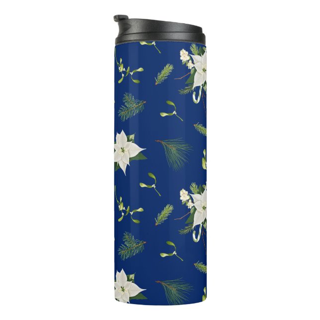 Termo Green White Floral Pattern on Navy (Rotado hacia la derecha)