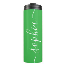 Termo Green White Script Custom Name Thermal Tumbler