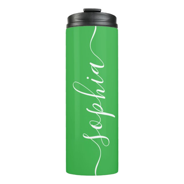 Termo Green White Script Custom Name Thermal Tumbler (Anverso)