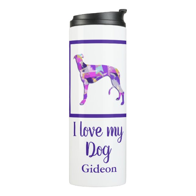 Termo Greyhound Lurcher Cute Perro Silhouette Purple PY& (Rotado hacia la izquierda)