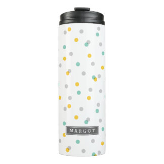 Termo Gris Aqua y puntos de confetti amarillos Monograma