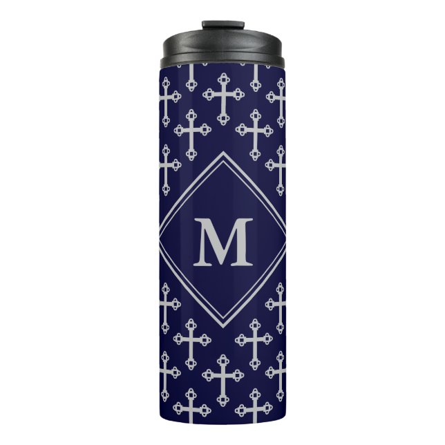 Termo Gris azul monograma de la CRUZ elegante (Anverso)