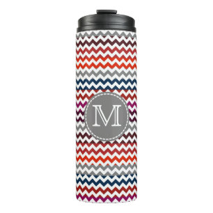 Termo Gris Rojo Gris Chevron Zigzag Monograma