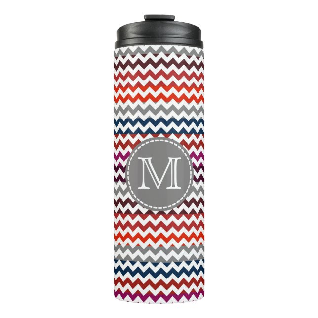 Termo Gris Rojo Gris Chevron Zigzag Monograma (Anverso)