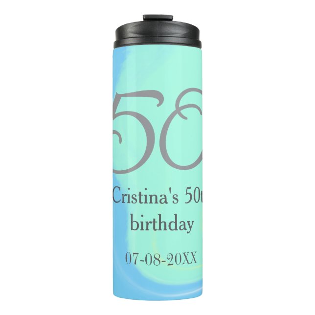 Termo Gris verde azul 50 cumpleaños añadir fecha retro (Anverso)